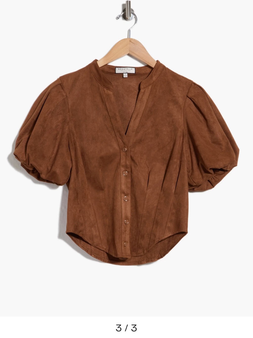Women’s Short Sleeve Puff Jacket Top in Brown